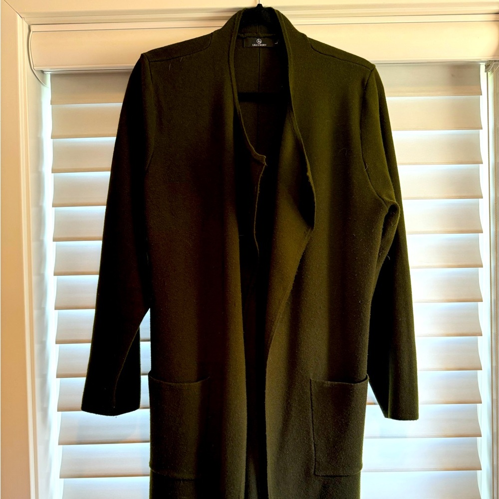 Long Olive Green Sweater Jacket